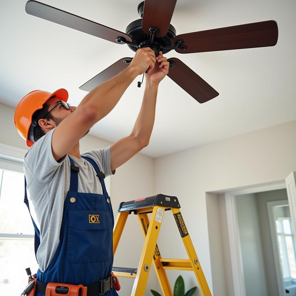 Qualified Electrician Installing a Ceiling Fan in Kansas City