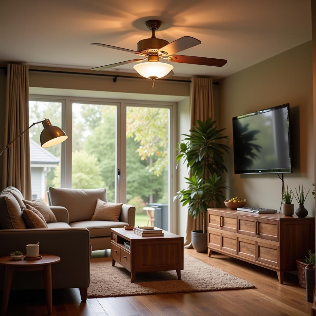 Enjoying a Quiet Ceiling Fan: A peaceful room with a silently operating ceiling fan.