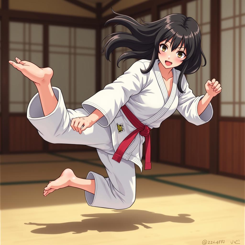 Ran Mori showcasing her karate skills