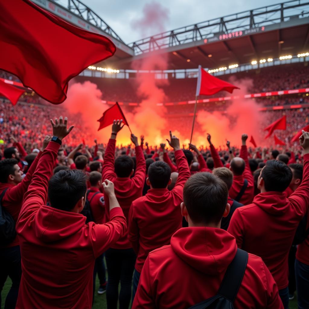 Manchester United fans, known as the Red Devils, at Old Trafford