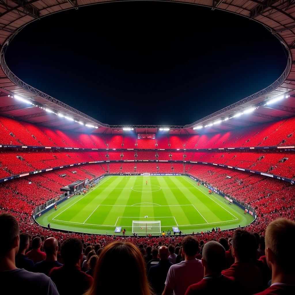 Red LED Fans Create a Stunning Visual Display in a Football Stadium