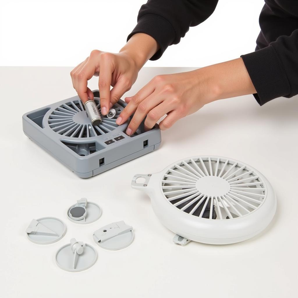 Replacing batteries in a handy fan