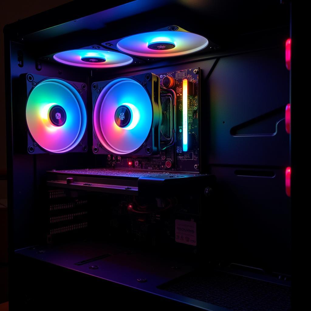 RGB 200mm fan illuminating a custom PC build