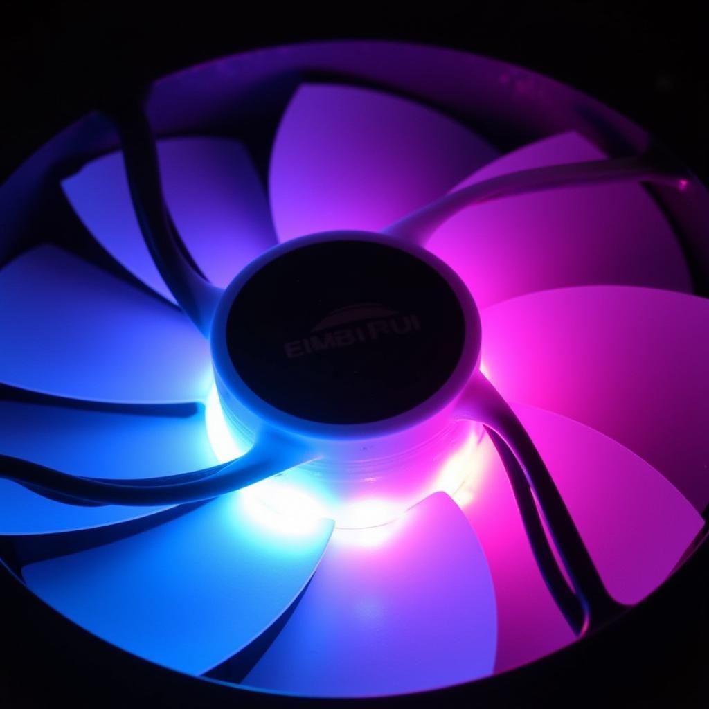 Close-up of a vibrant RGB PC fan showcasing its intricate lighting and blade design.