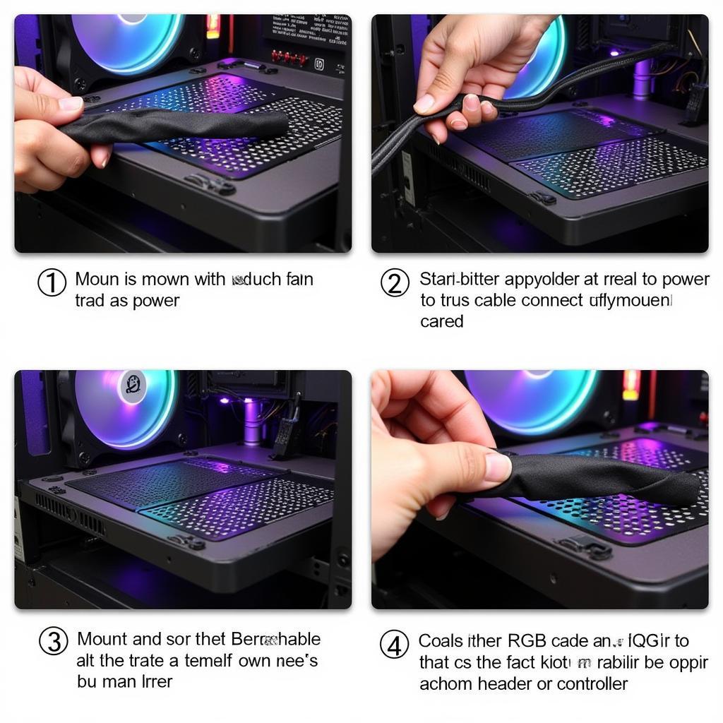 Step-by-step guide on how to install an RGB fan in a PC case, including connecting the power and RGB cables.