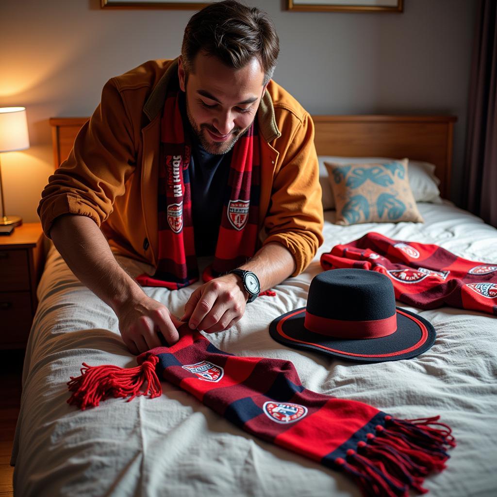 Ritualistic Football Fan Preparing for Matchday