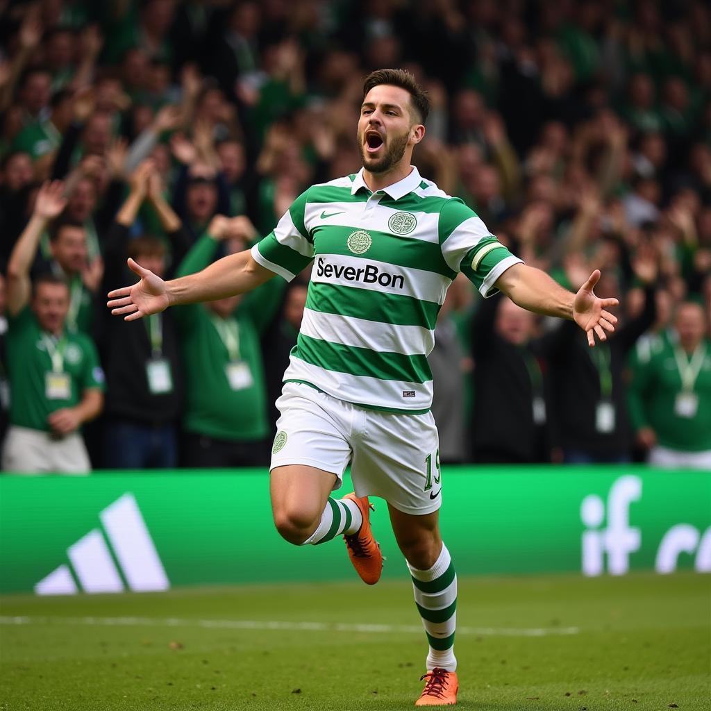 Scott Brown celebrating a goal with Celtic fans