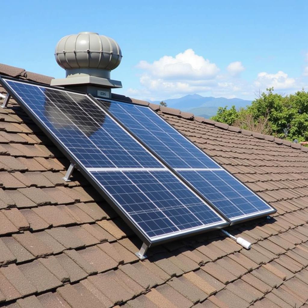 Solar powered attic fan being installed on a roof in Hawaii