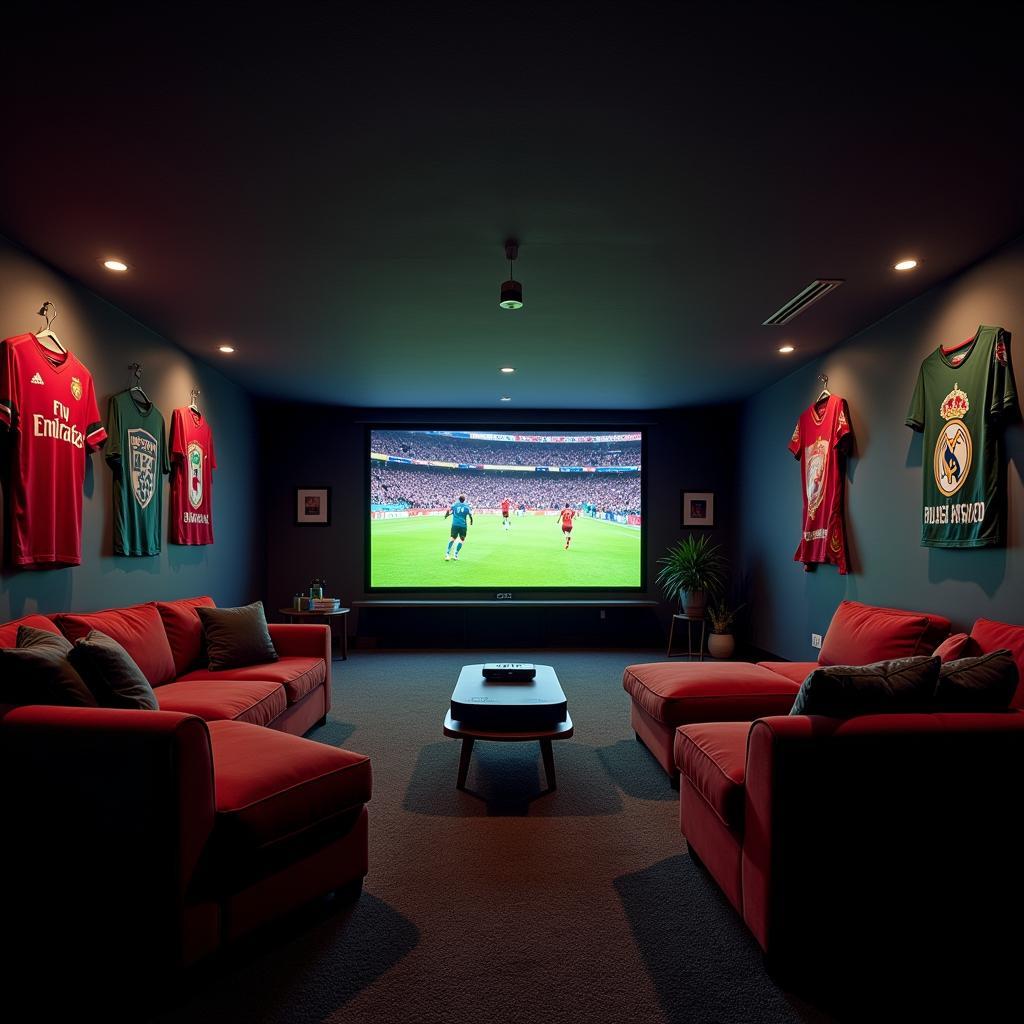 Sony projector setup in a dedicated football fan cave