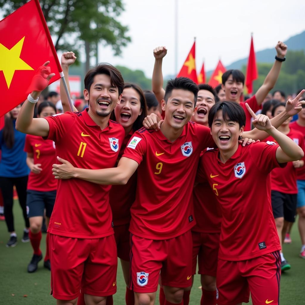 South Korean Football Fans Celebrating in Vietnam