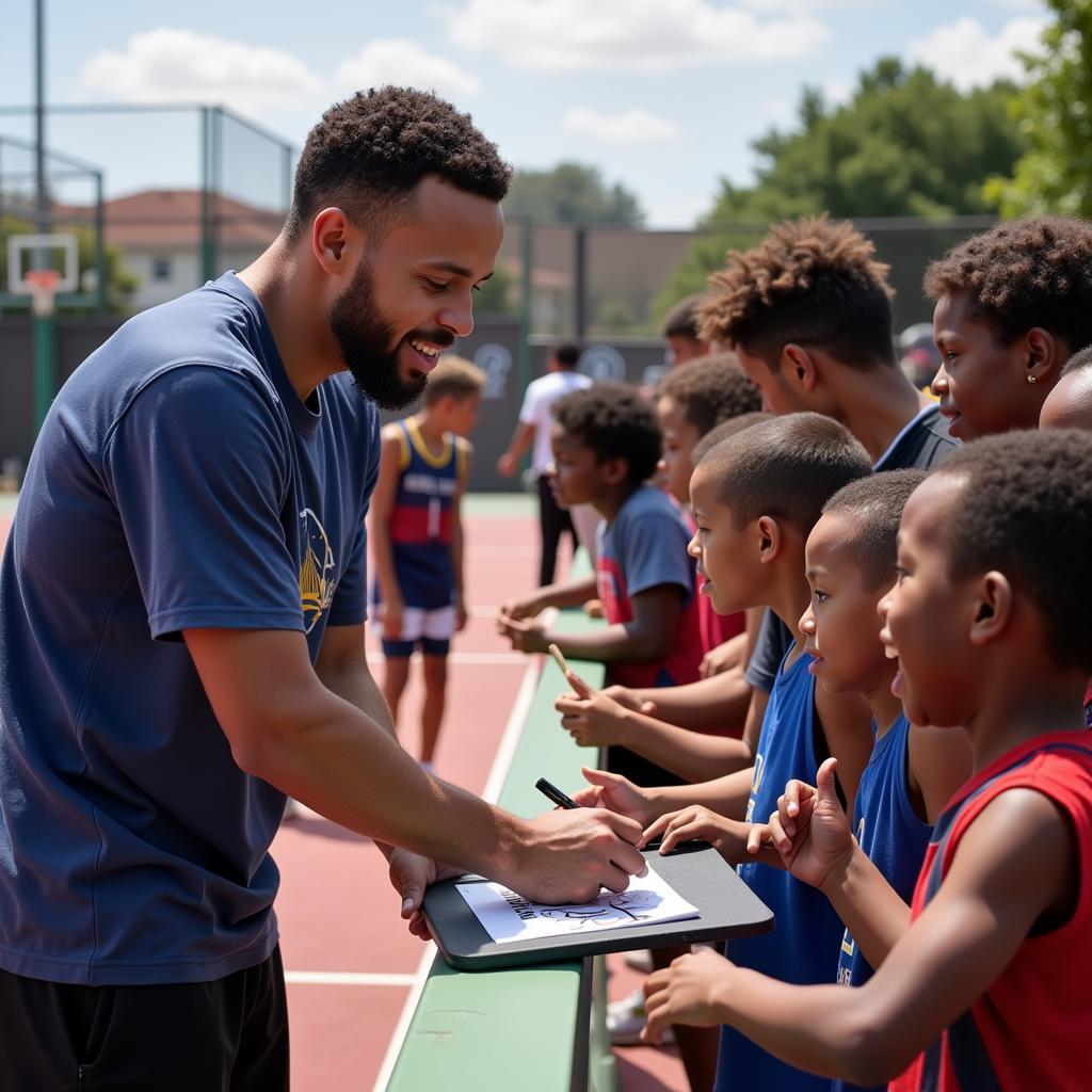 Stephen Curry signing autographs for fans after a streetball game