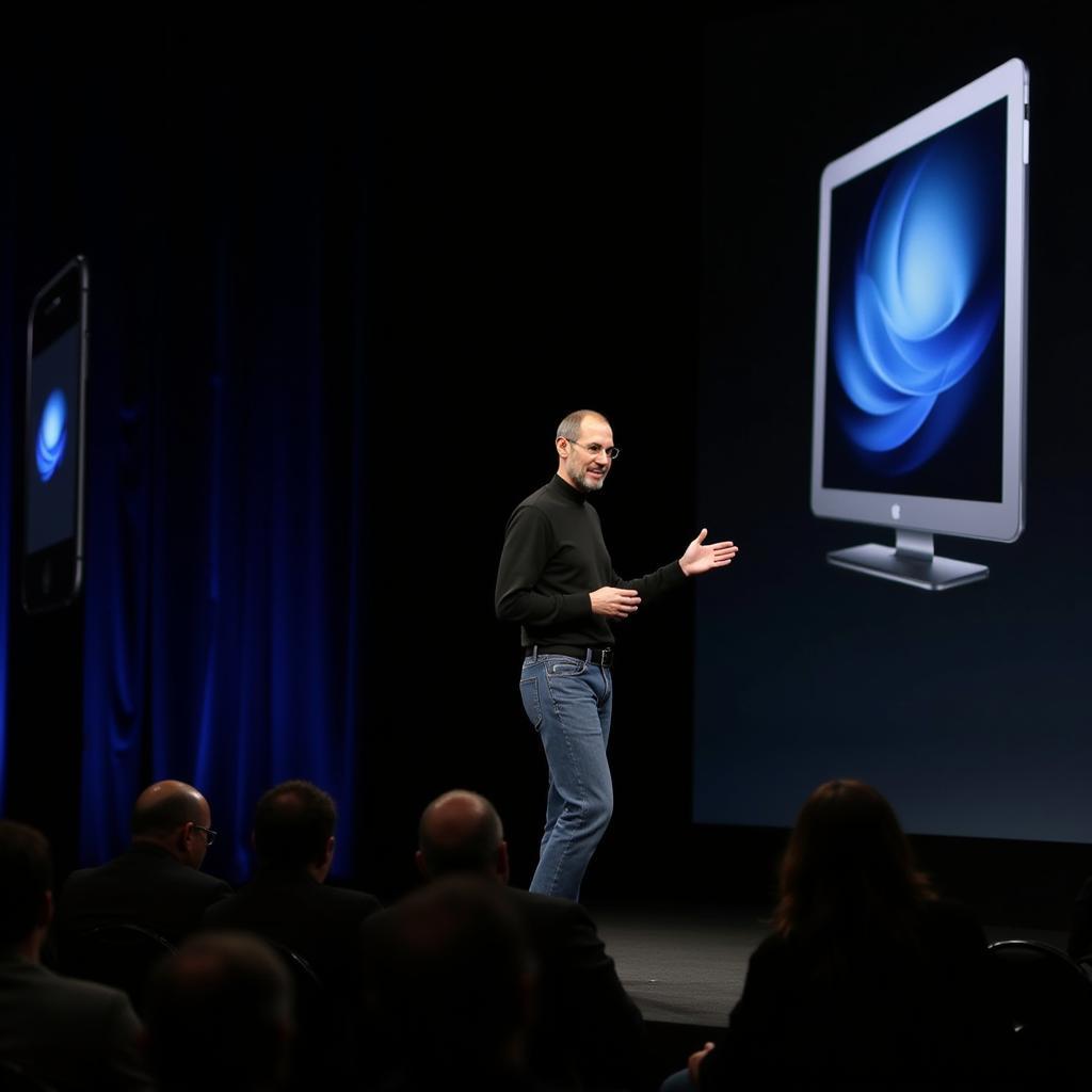 Steve Jobs giving a captivating presentation