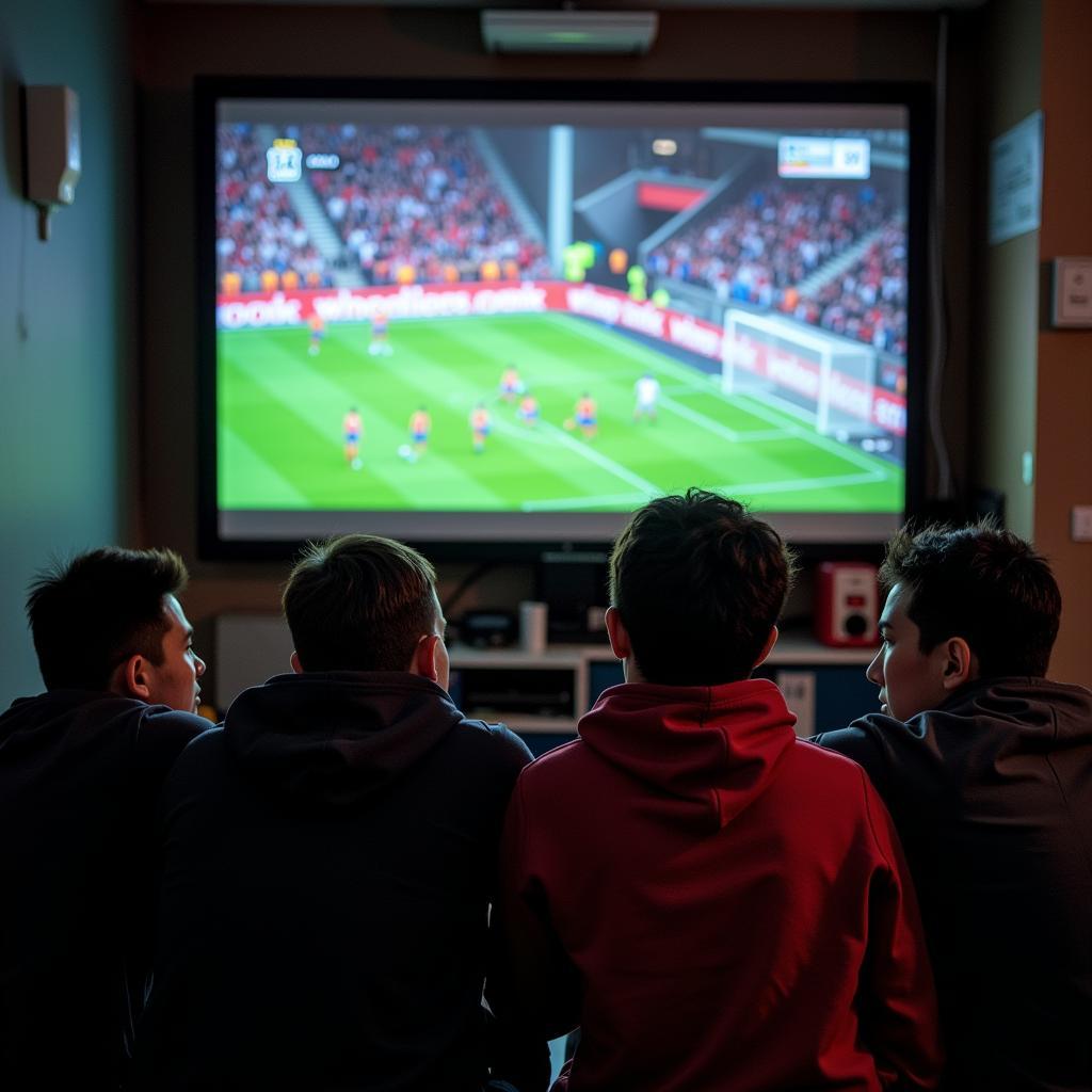 Students watching a football match while listening to Amee's music