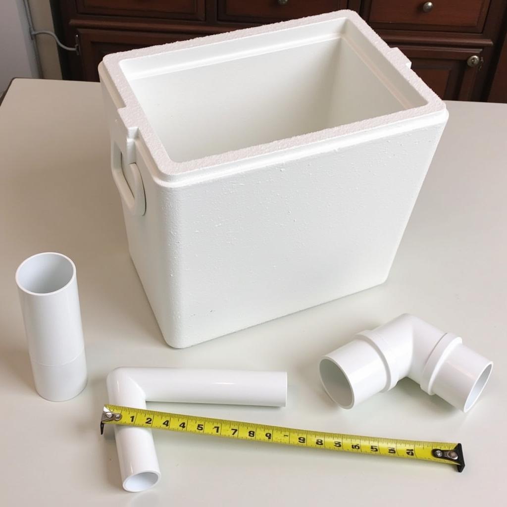 Styrofoam cooler and PVC pipe components for a DIY cooler fan