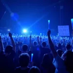 Super Junior fans (ELF) cheering at a concert