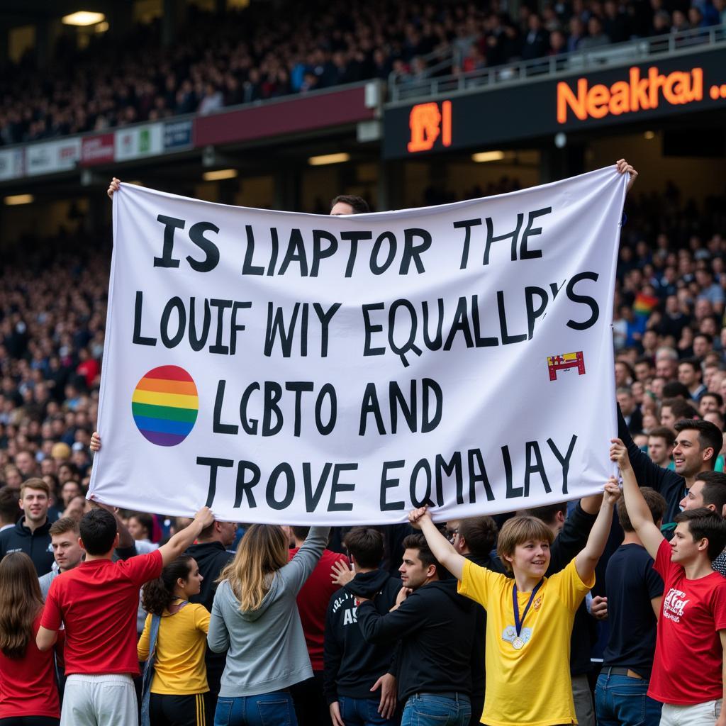 Fans Showing Support for LGBTQ+ Inclusion at a Football Match