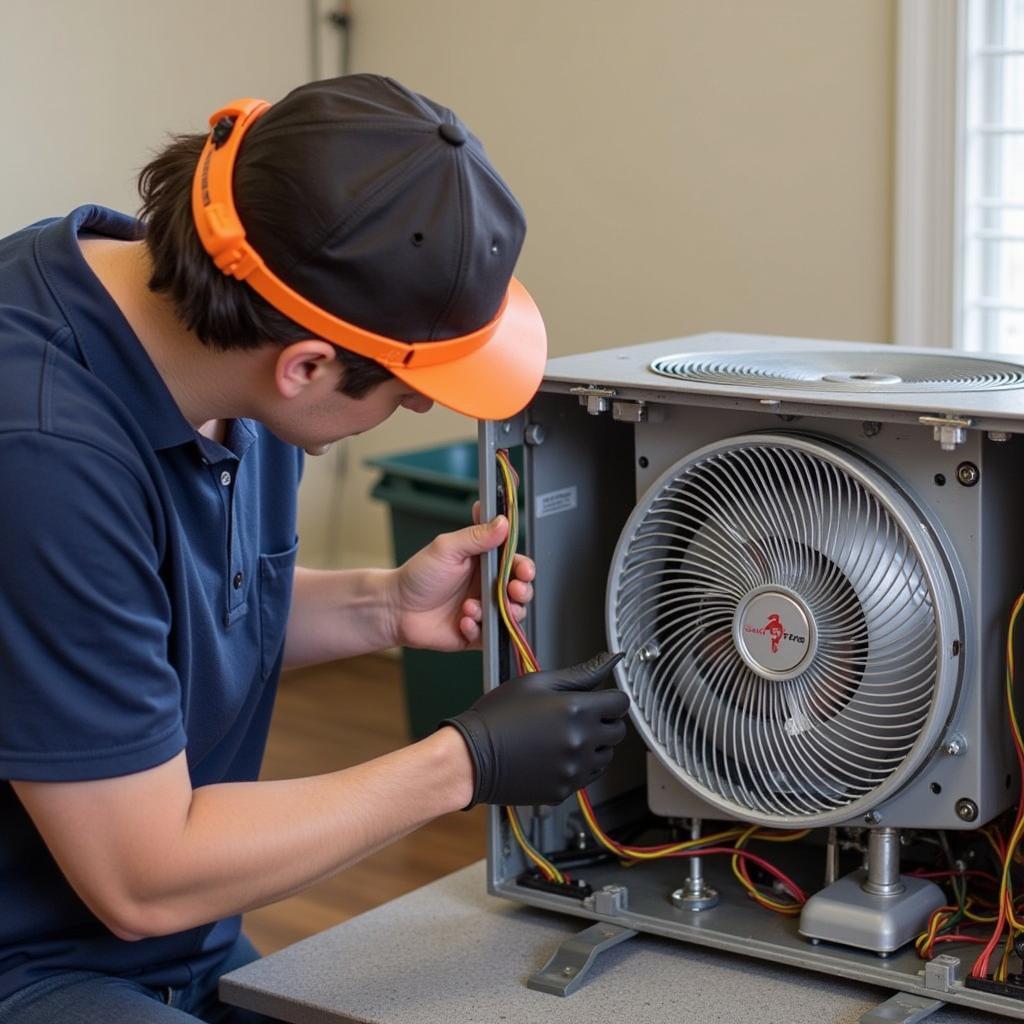 Technician repairing a heater fan