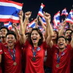 Thai football fans celebrating a victory