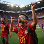 Football fanboy celebrating a goal with passion