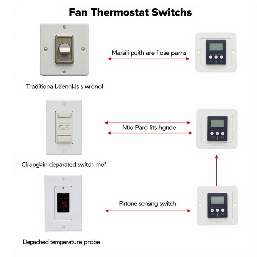 Different types of fan thermostat switches - bimetallic, electronic, remote sensing