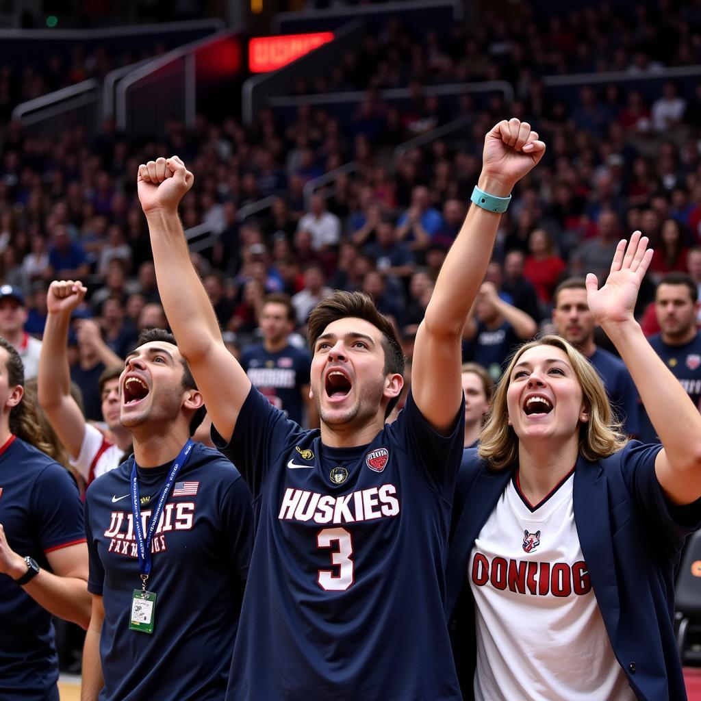 UConn Huskies fans cheering in the stands