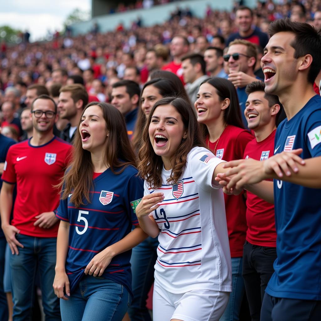 US and UK Fans Celebrating Goal Together