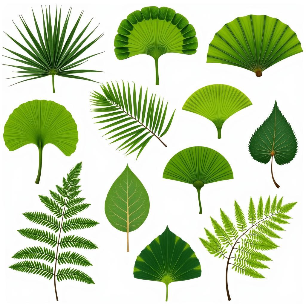 Variety of Fan Leaves from Different Plants