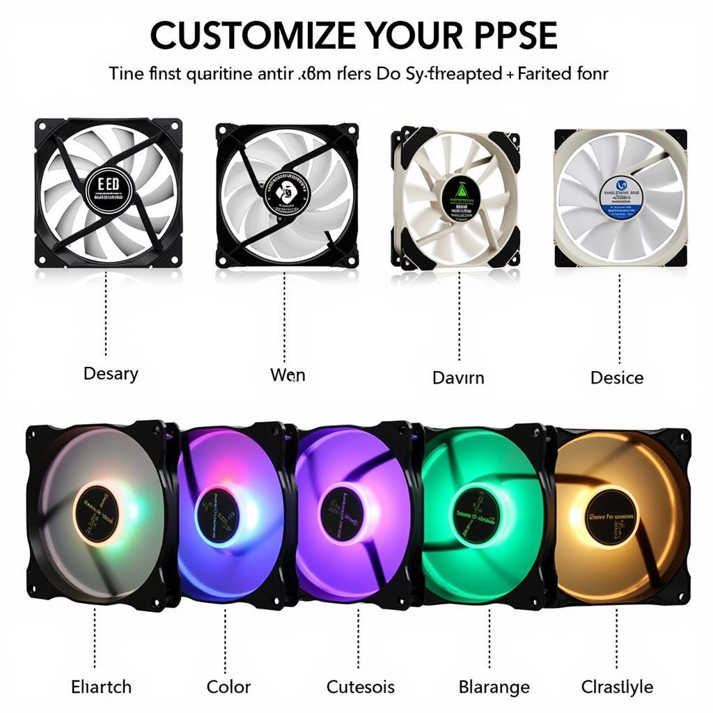 Various 9cm LED 4pin fans with different designs and colors