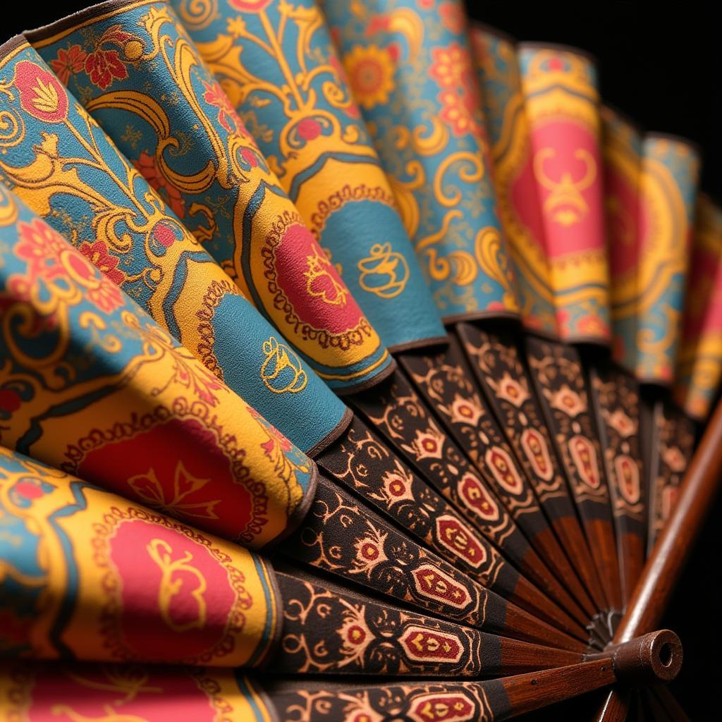 Close-up of a Vasa fan with intricate designs and vibrant colors.