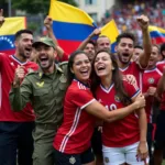 Venezuelan Fans with Military Background Celebrating a Football Victory