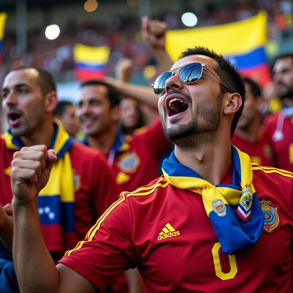 Venezuelan Fans with Military Background Supporting La Vinotinto