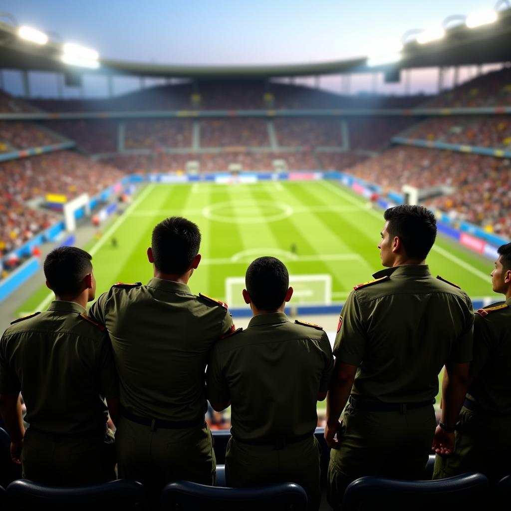 Venezuelan Military Personnel Attending a Football Match