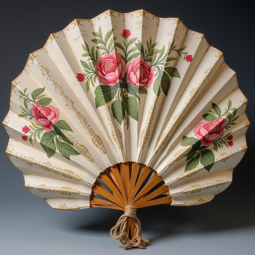 Victorian Era Fan with Floral Motif: Close-up of a fan decorated with flowers, showcasing the intricate artistry and symbolism of the era.