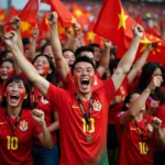 Vietnamese football fans cheering for their team