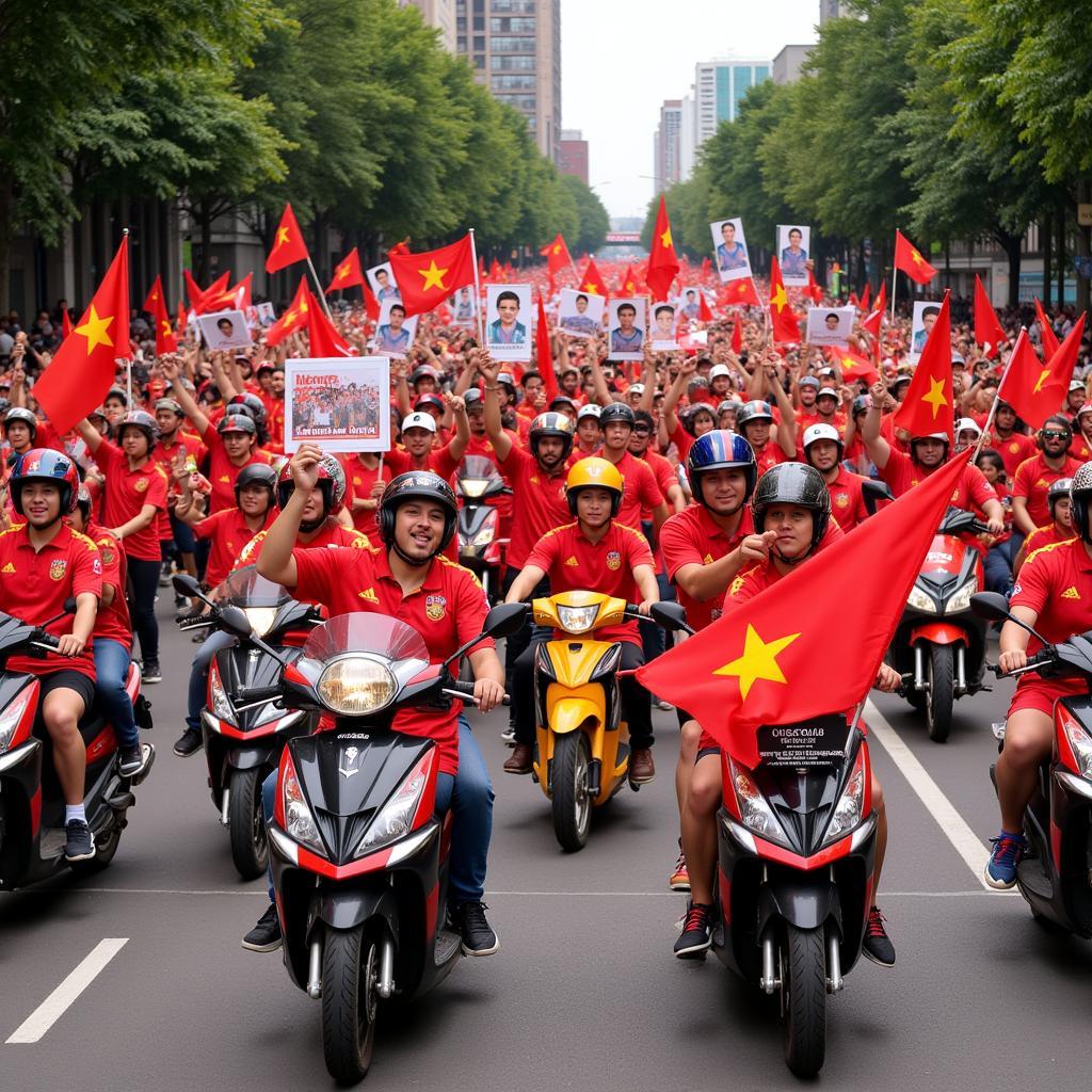 Vietnam Football Fans Street Parade Celebrating Victory