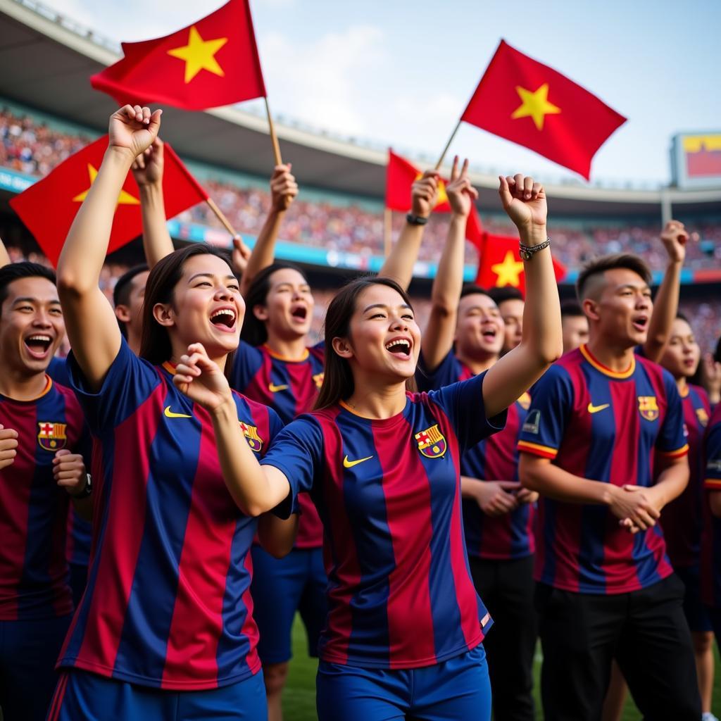 Vietnamese Barça Fans Celebrating a Goal