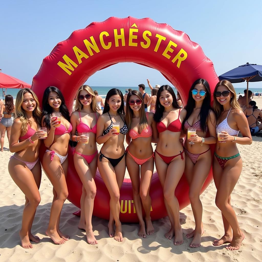 Vietnamese Female Football Fans at a Beach Party