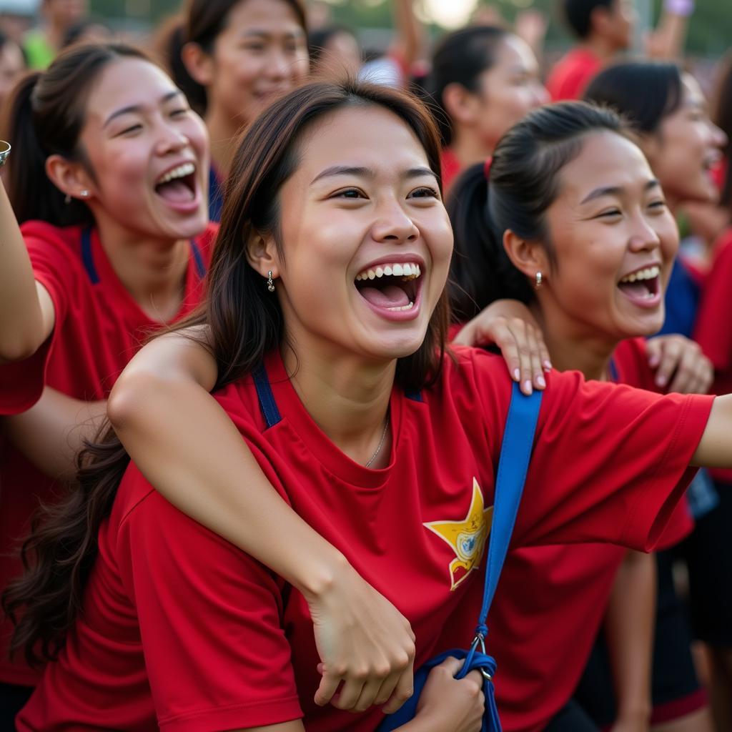 Vietnamese Female Football Fans Celebrating a Goal