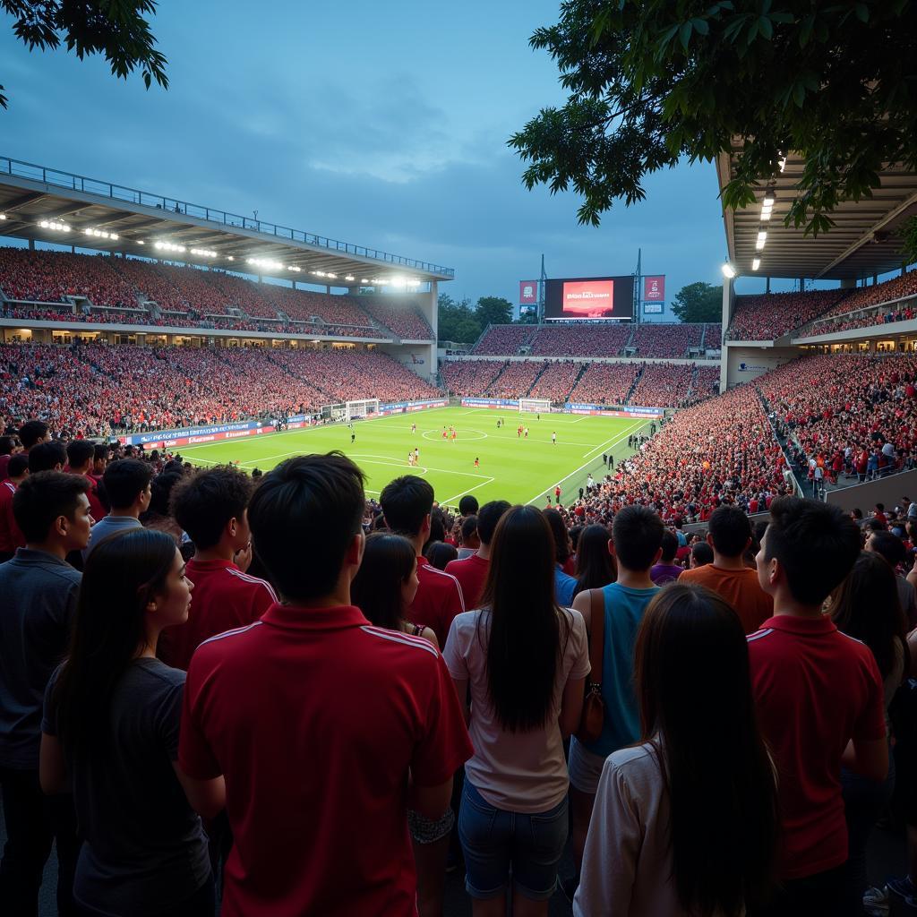 Vietnamese football community gathering to watch a match