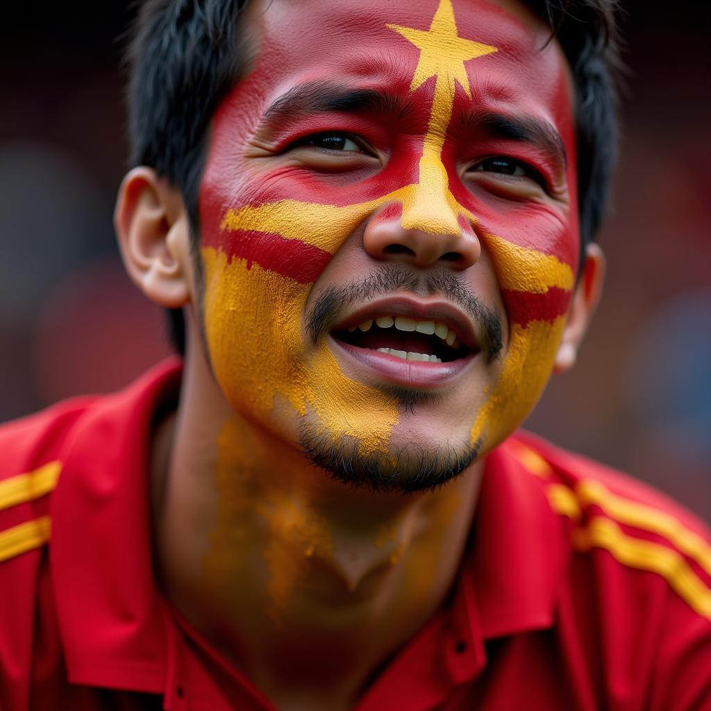 Vietnamese Football Fan with Elaborate Face Paint