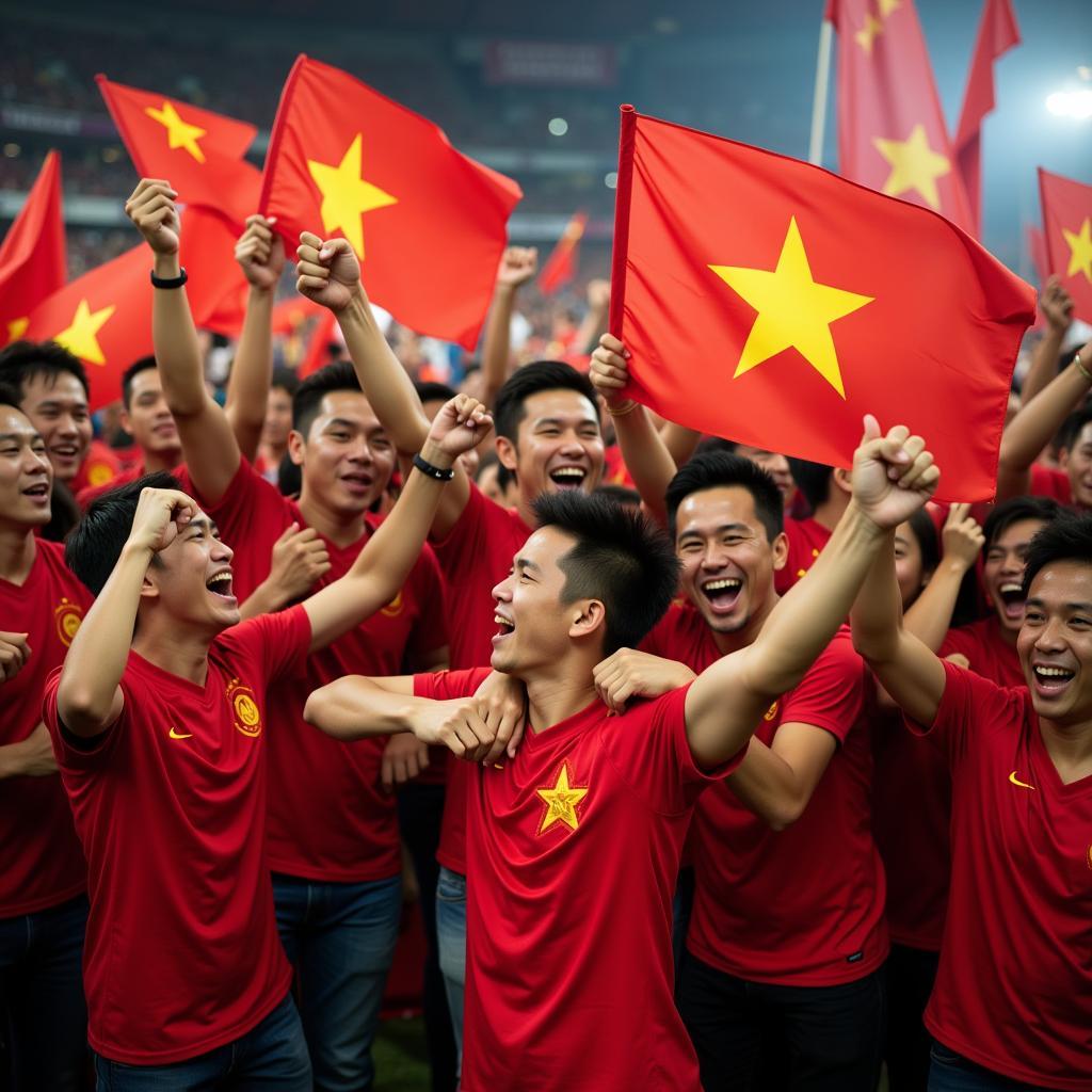 Vietnamese football fans celebrating a victory in 2016