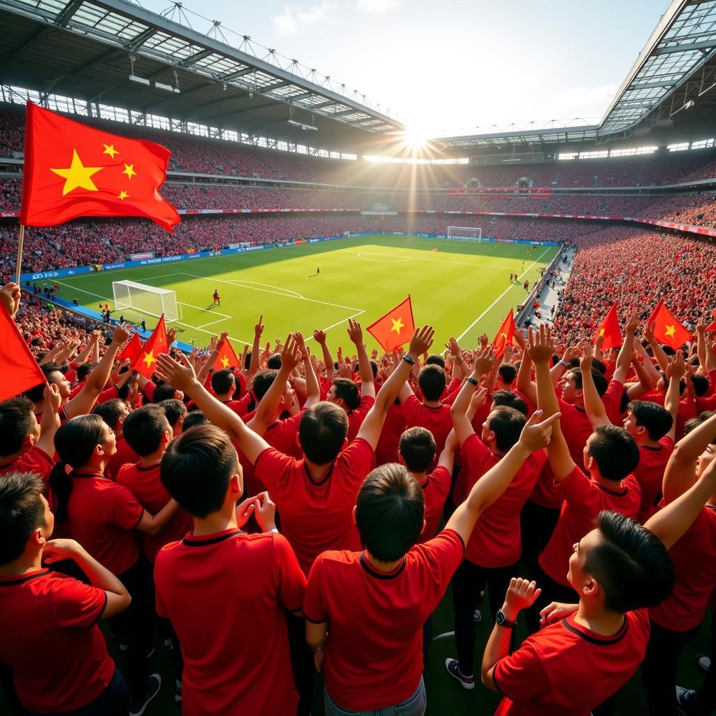 Vietnamese Football Fans Celebrating a Goal