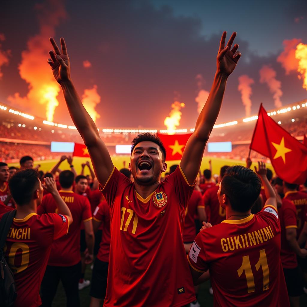 Vietnamese Football fans celebrating a victory.