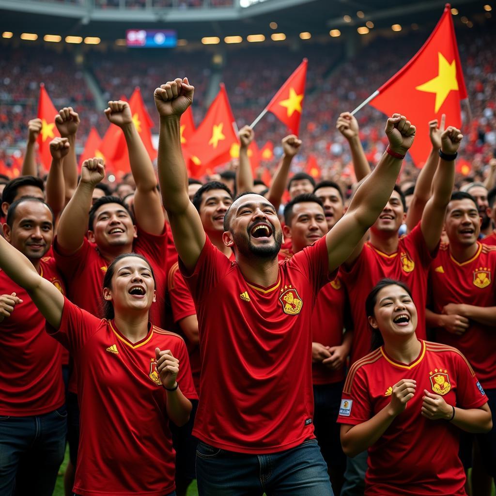 Vietnamese Football Fans Celebrating a Goal