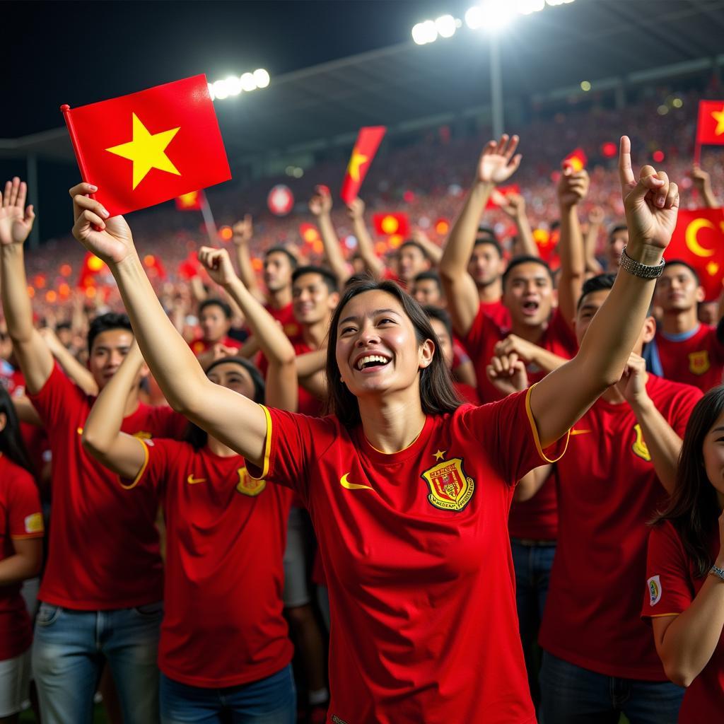 Vietnamese football fans celebrating a victory