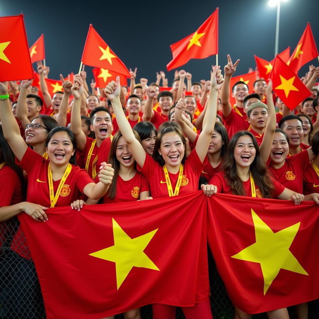 Vietnamese football fans celebrating a victory