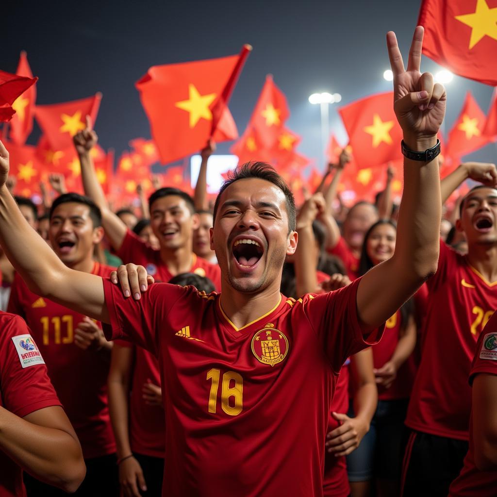 Vietnamese football fans celebrating a victory