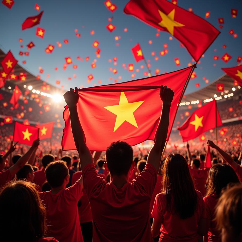 Vietnamese football fans enthusiastically cheering for their team