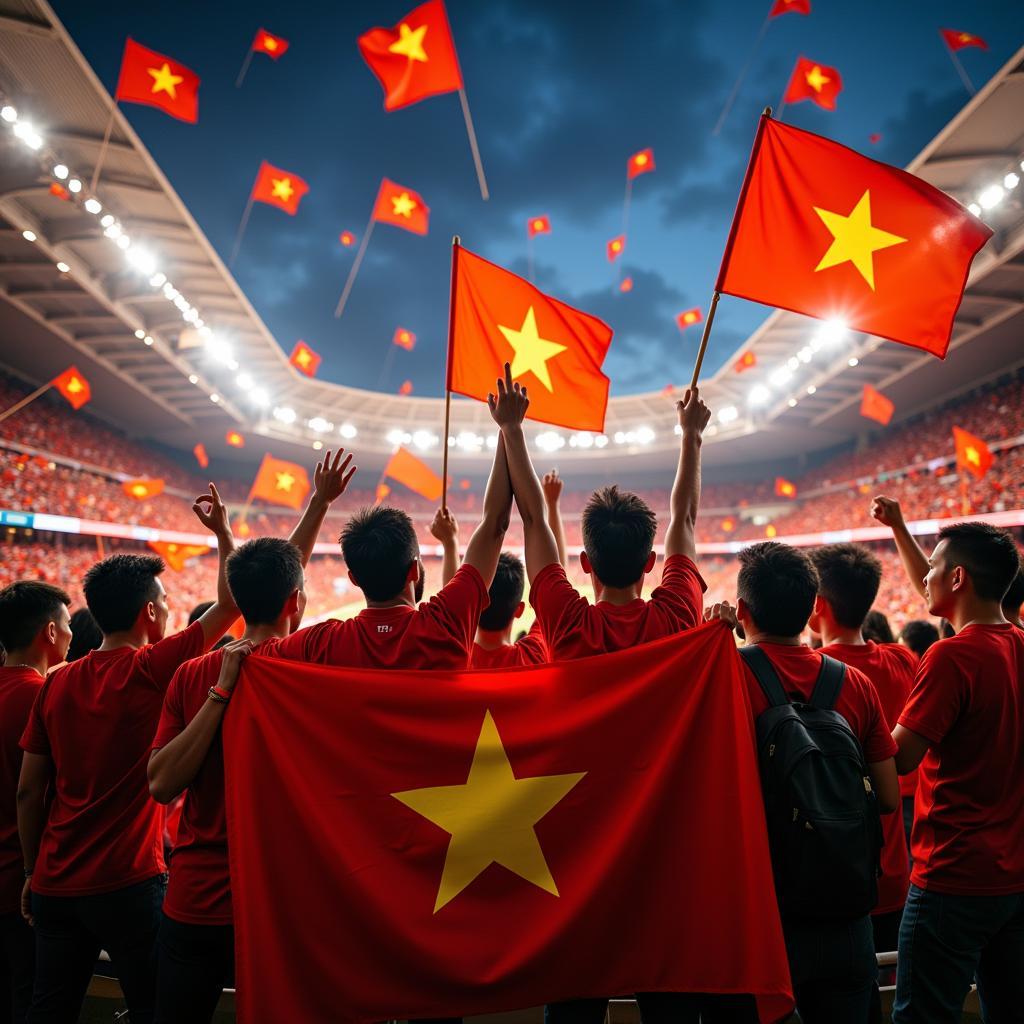 Vietnamese Football Fans Cheering Enthusiastically