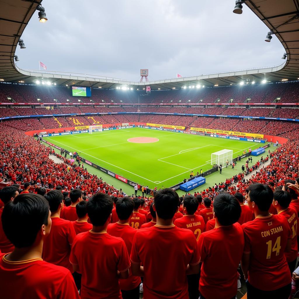 Vietnamese Football Fans in a Packed Stadium